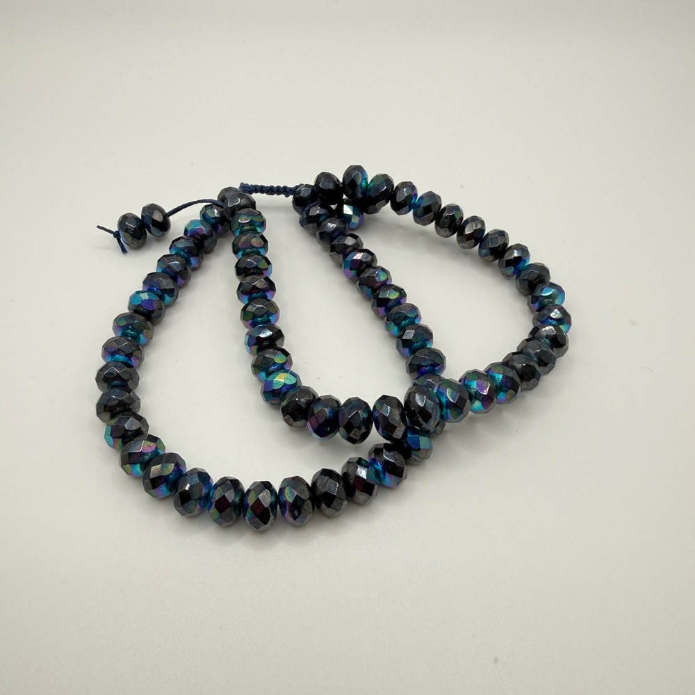 Iridescent Carnival Glass Faceted Rondelle Bead Strand Adjustable Bracelet